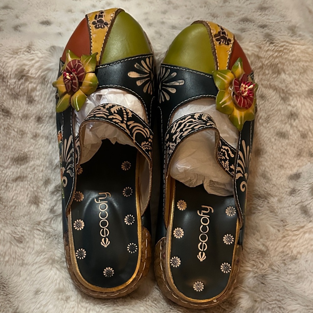 Socofy Women's Colorful Floral Mules